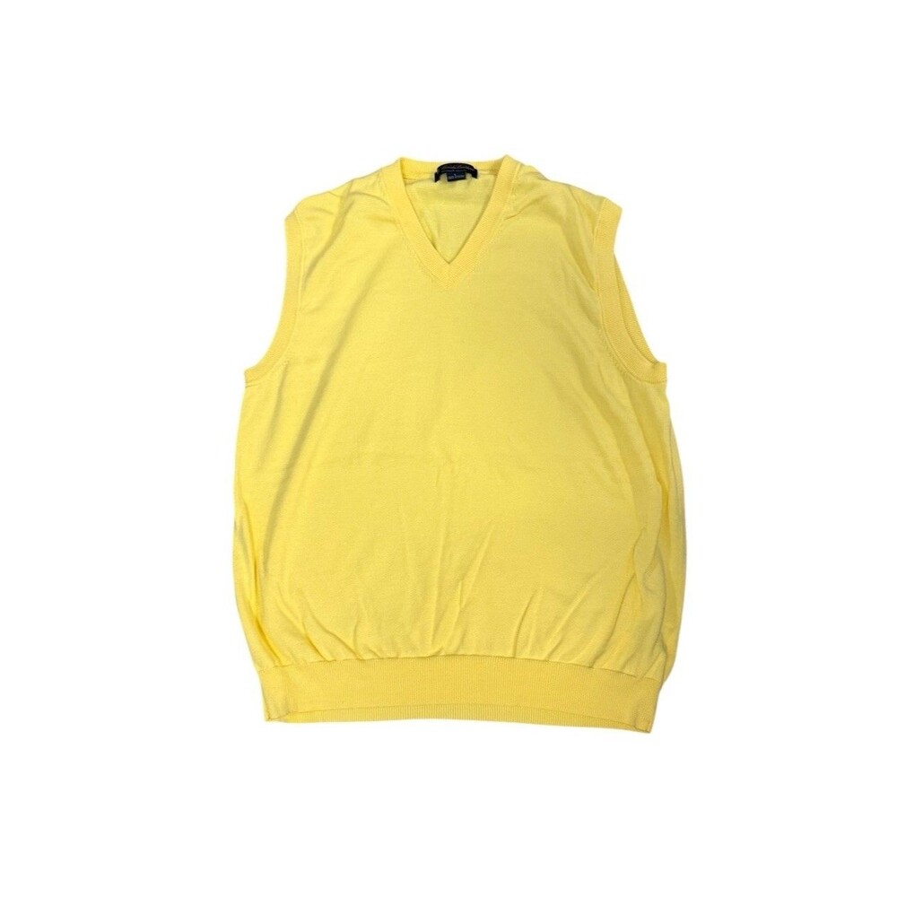 Brooks Brothers Men's Yellow V-Neck Sweater Golf Vest- Supima Cotton -Size Large